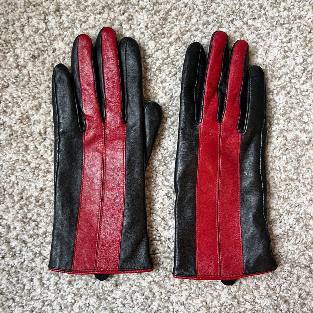 Red and Black Leather Gloves